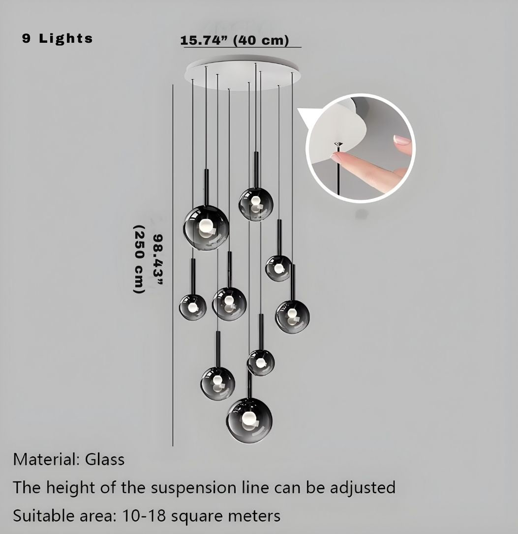 Cleo Bubble Staircase Chandelier for high ceiling staircase and foyer lighting