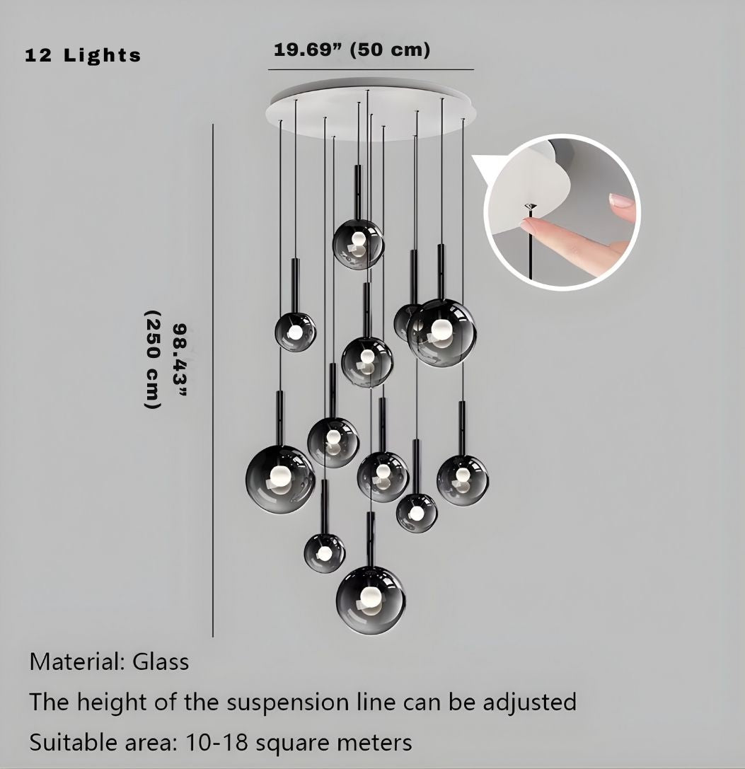 Cleo Bubble Staircase Chandelier for high ceiling staircase and foyer lighting