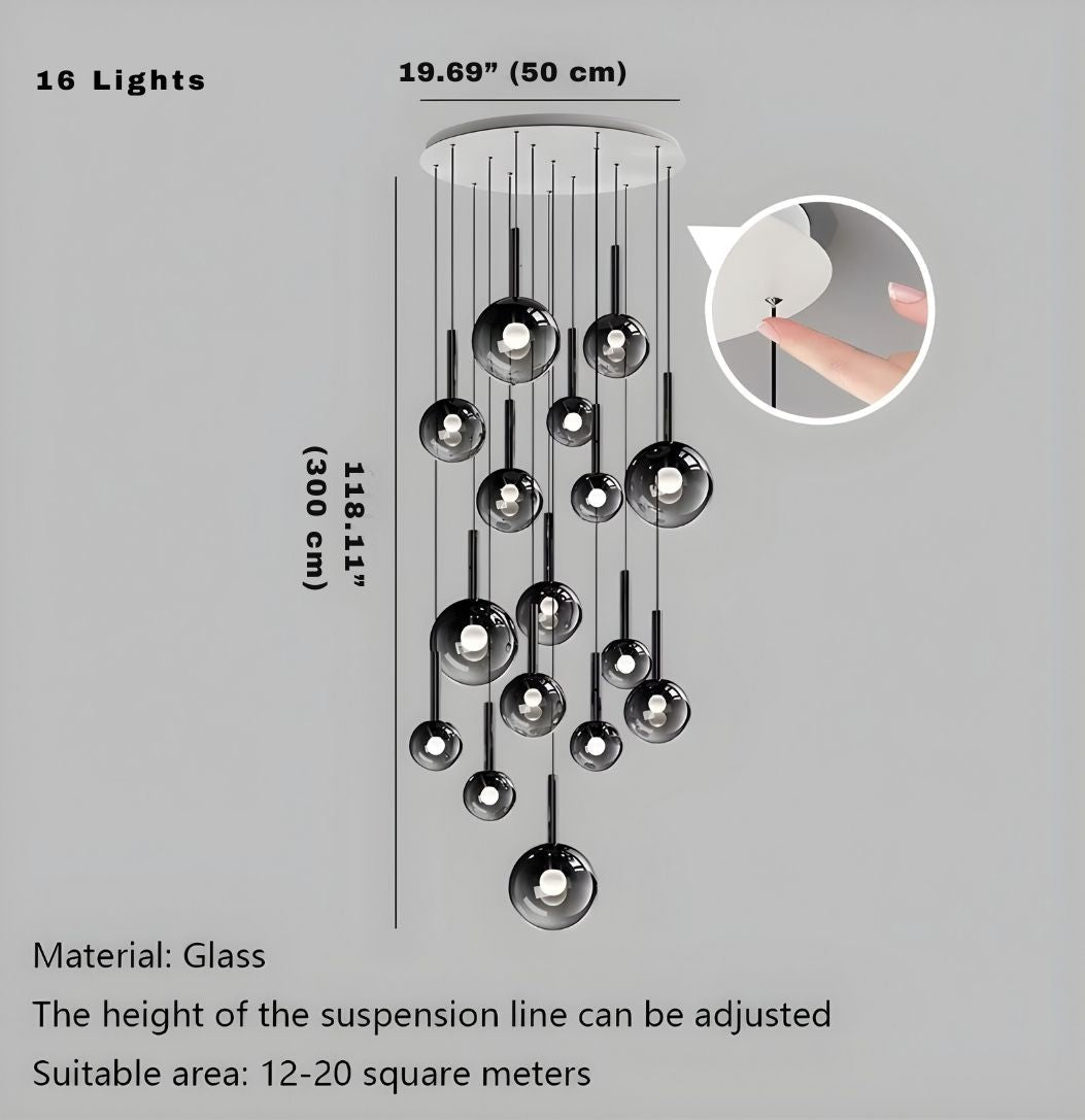 Cleo Bubble Staircase Chandelier for high ceiling staircase and foyer lighting