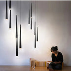 Contemporary Black LED Pendant Light for Stairwell for high ceiling staircase and foyer lighting