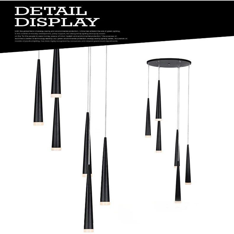 Contemporary Black LED Pendant Light for Stairwell for high ceiling staircase and foyer lighting