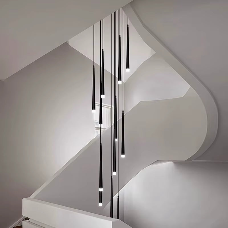 Contemporary Black LED Pendant Light for Stairwell for high ceiling staircase and foyer lighting