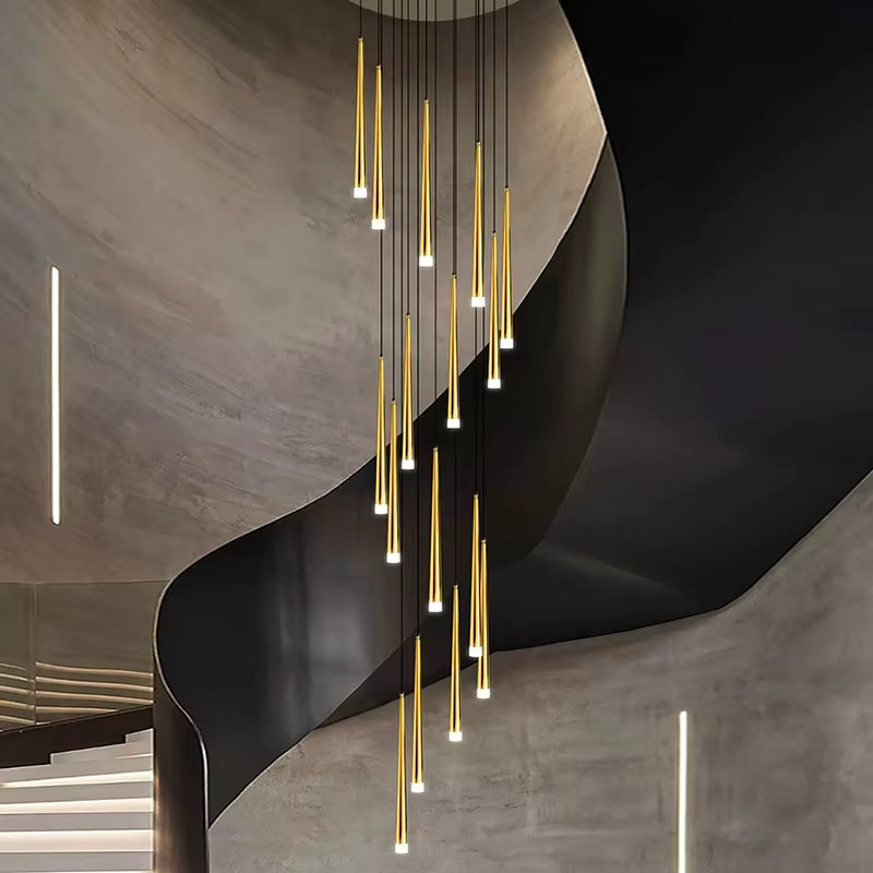 Contemporary Black LED Pendant Light for Stairwell for high ceiling staircase and foyer lighting
