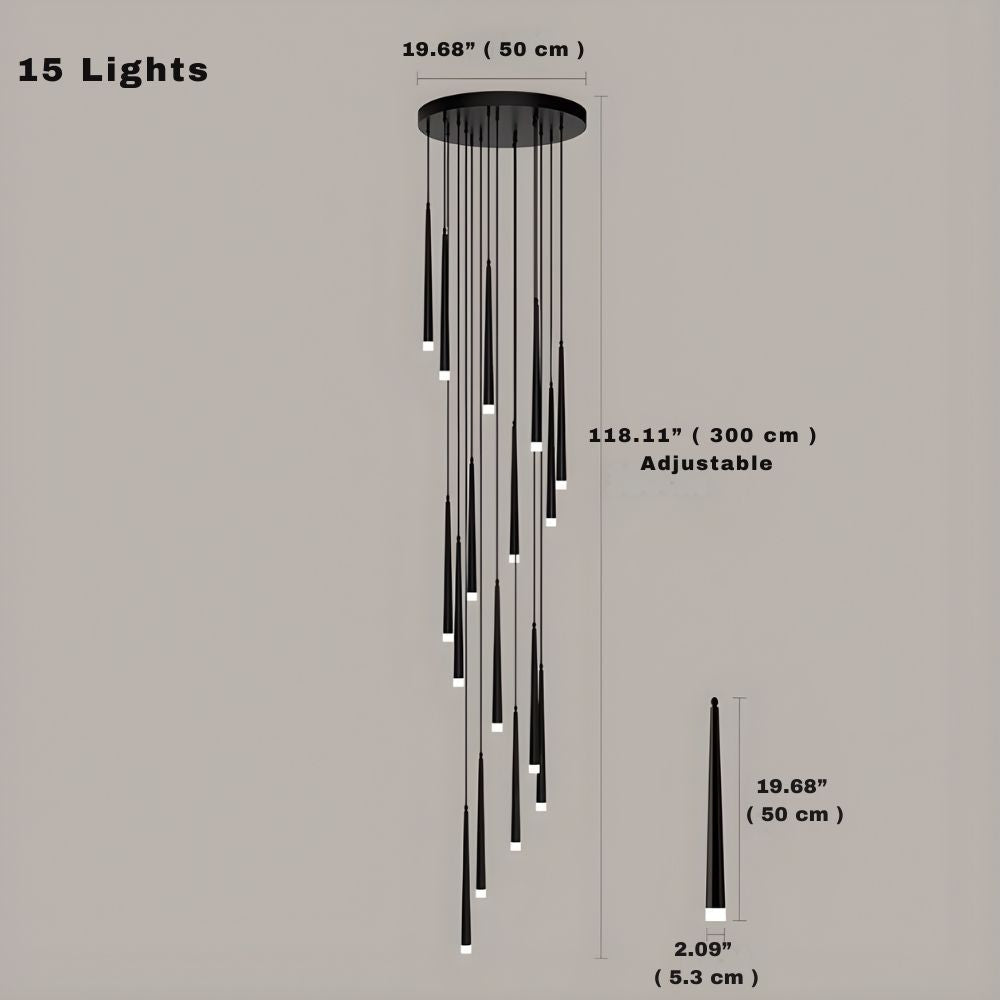 Contemporary Black LED Pendant Light for Stairwell for high ceiling staircase and foyer lighting