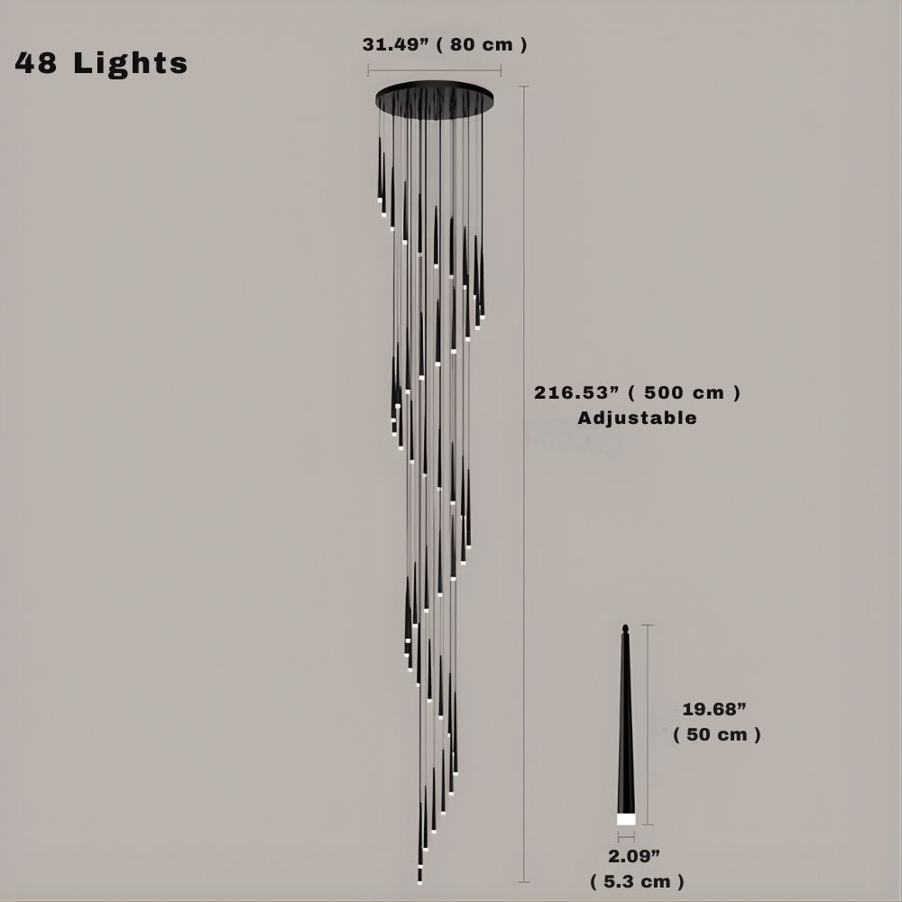 Contemporary Black LED Pendant Light for Stairwell for high ceiling staircase and foyer lighting