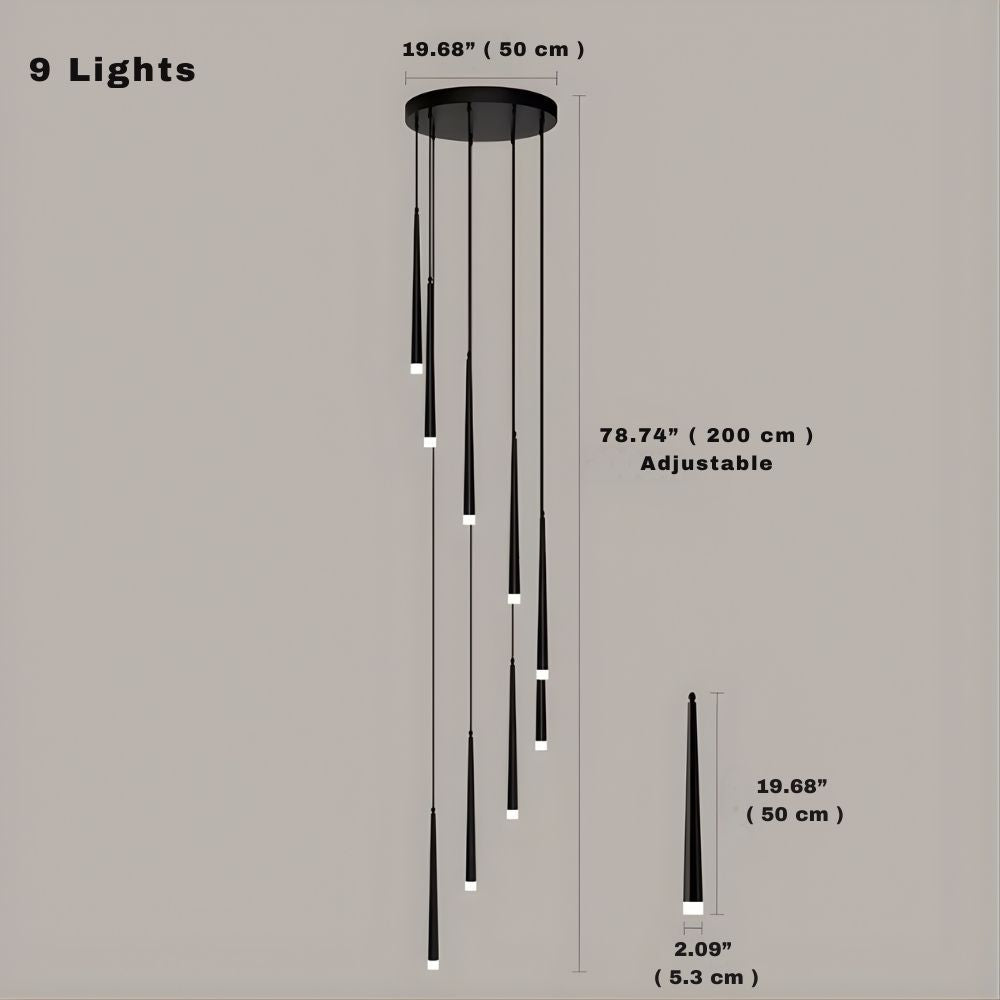 Contemporary Black LED Pendant Light for Stairwell for high ceiling staircase and foyer lighting