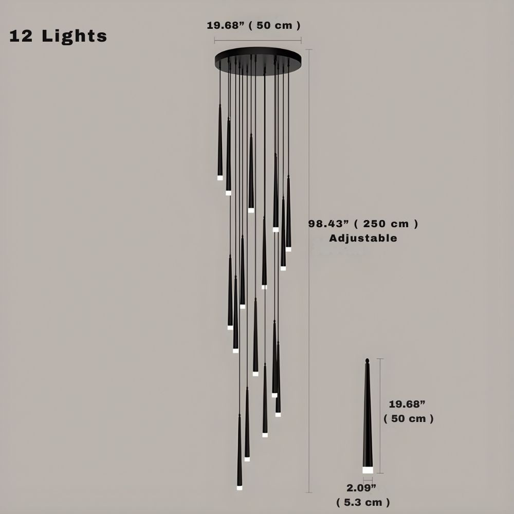 Contemporary Black LED Pendant Light for Stairwell for high ceiling staircase and foyer lighting