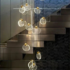 Contemporary LED Chandelier with Crystal Pendant for high ceiling staircase and foyer lighting