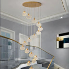 Contemporary LED Chandelier with Crystal Pendant for high ceiling staircase and foyer lighting