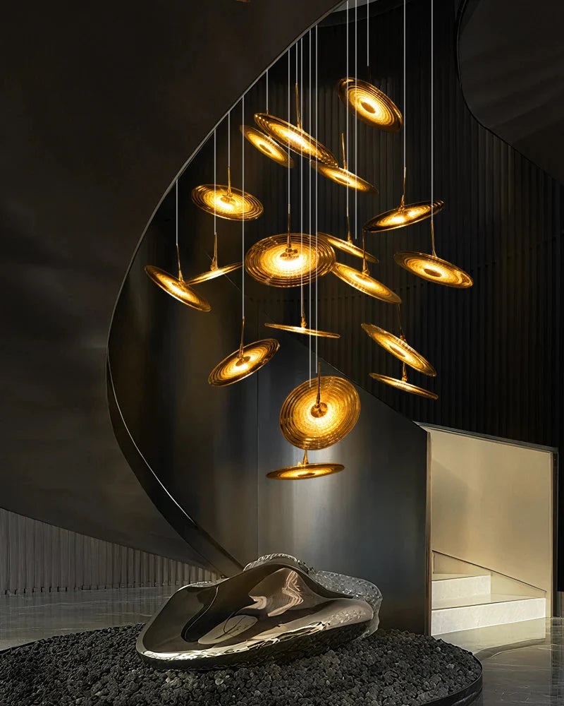 Coren Multi Glass Pendant Chandelier for high ceiling staircase and foyer lighting