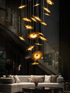 Coren Multi Glass Pendant Chandelier for high ceiling staircase and foyer lighting