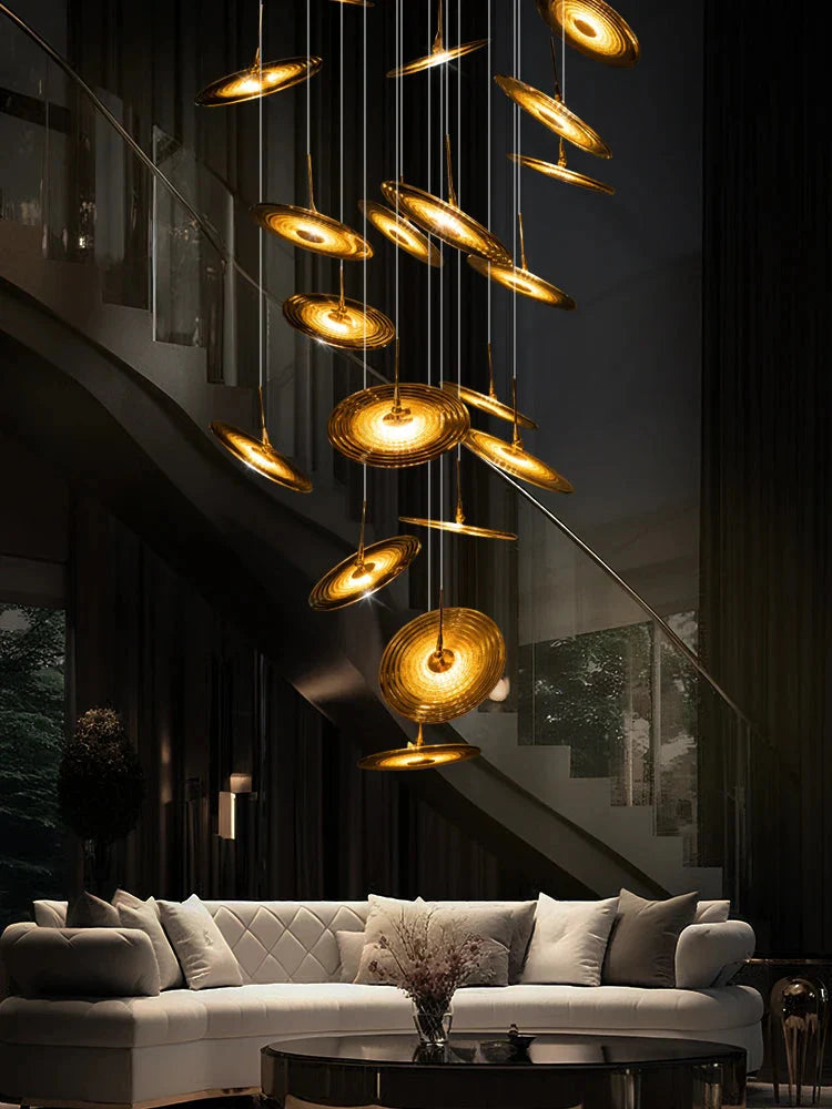 Coren Multi Glass Pendant Chandelier for high ceiling staircase and foyer lighting