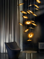 Coren Multi Glass Pendant Chandelier for high ceiling staircase and foyer lighting