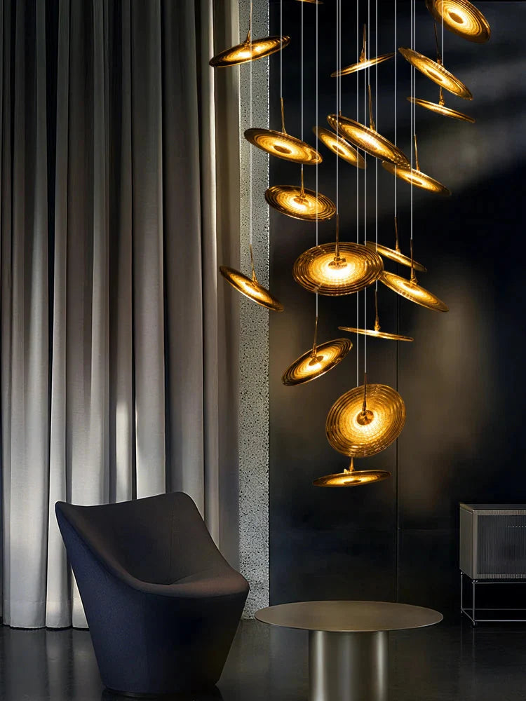 Coren Multi Glass Pendant Chandelier for high ceiling staircase and foyer lighting