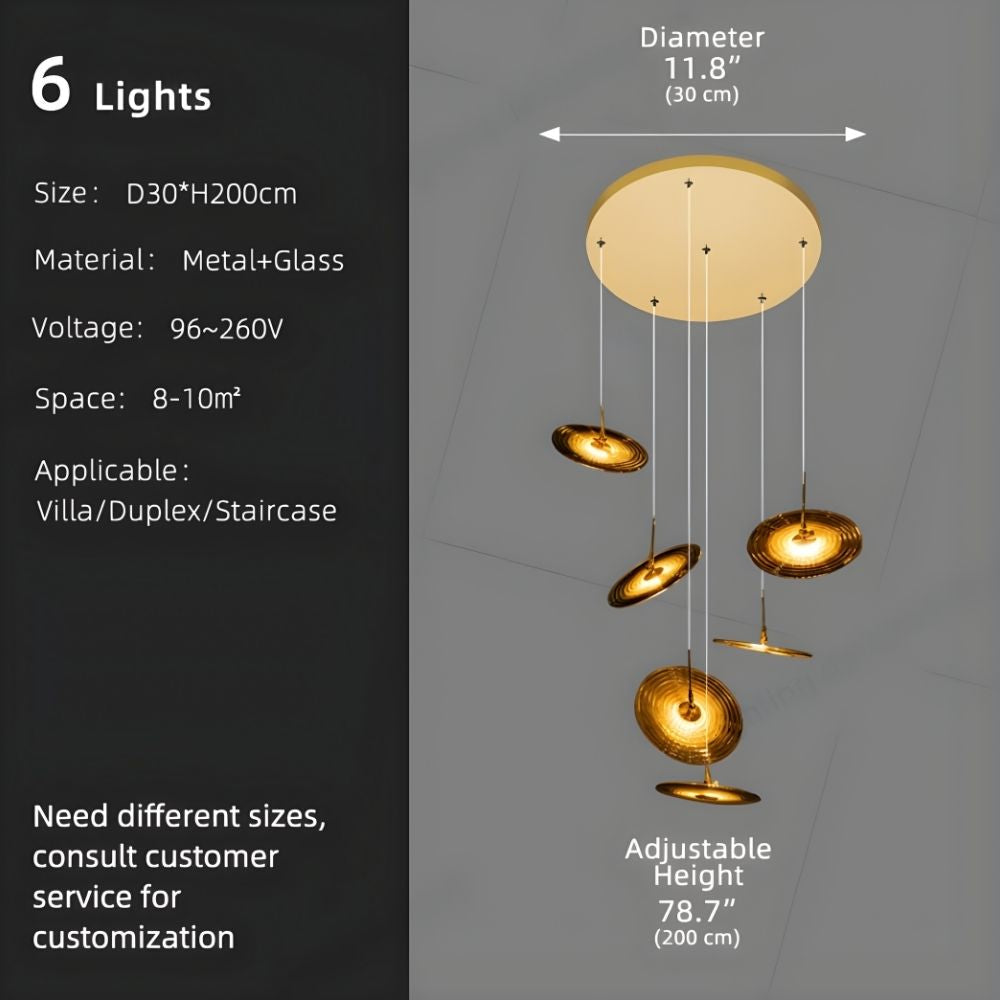 Coren Multi Glass Pendant Chandelier for high ceiling staircase and foyer lighting