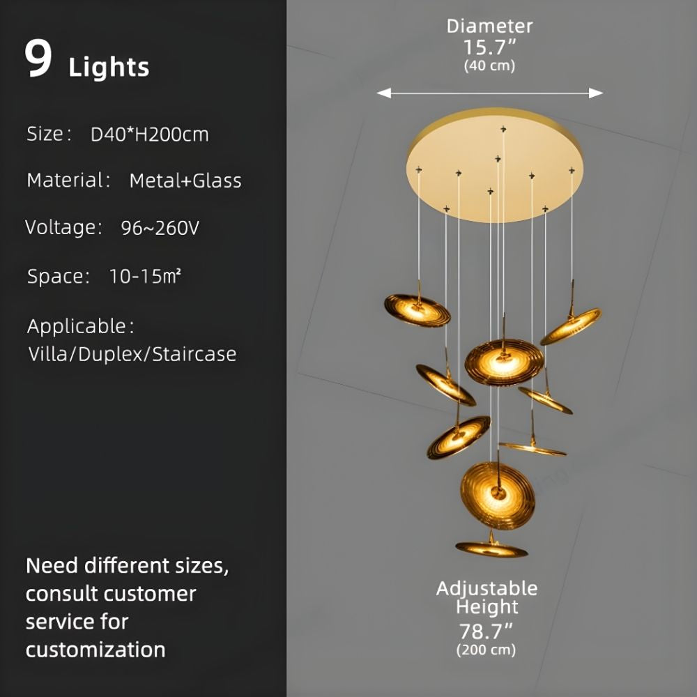 Coren Multi Glass Pendant Chandelier for high ceiling staircase and foyer lighting