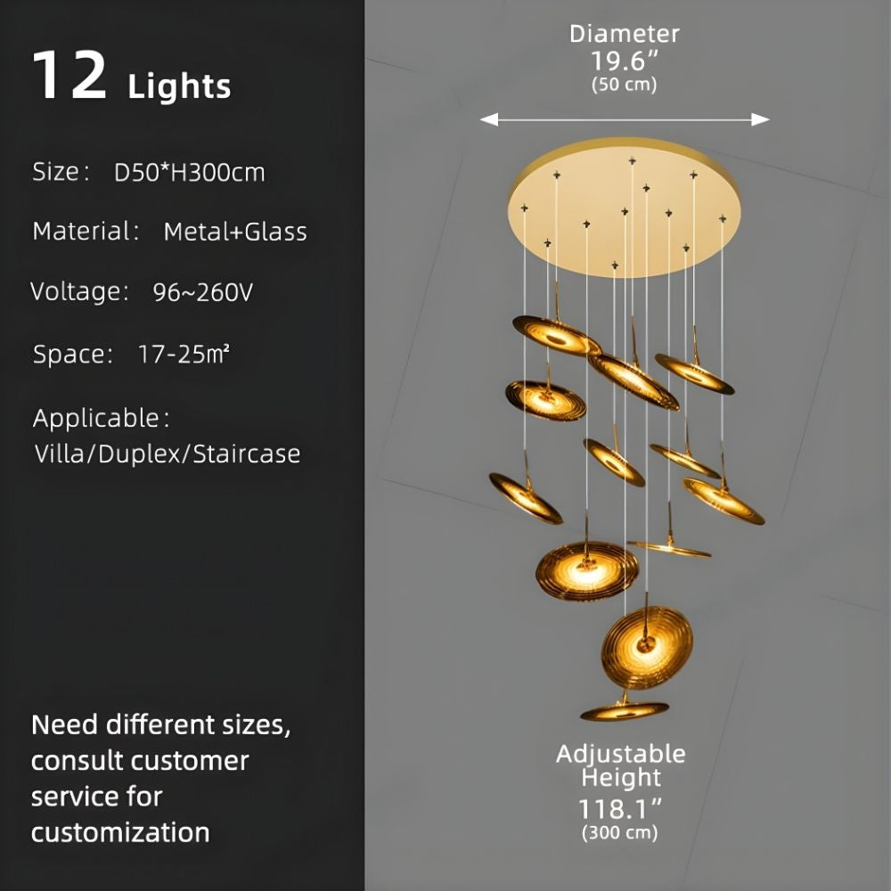 Coren Multi Glass Pendant Chandelier for high ceiling staircase and foyer lighting