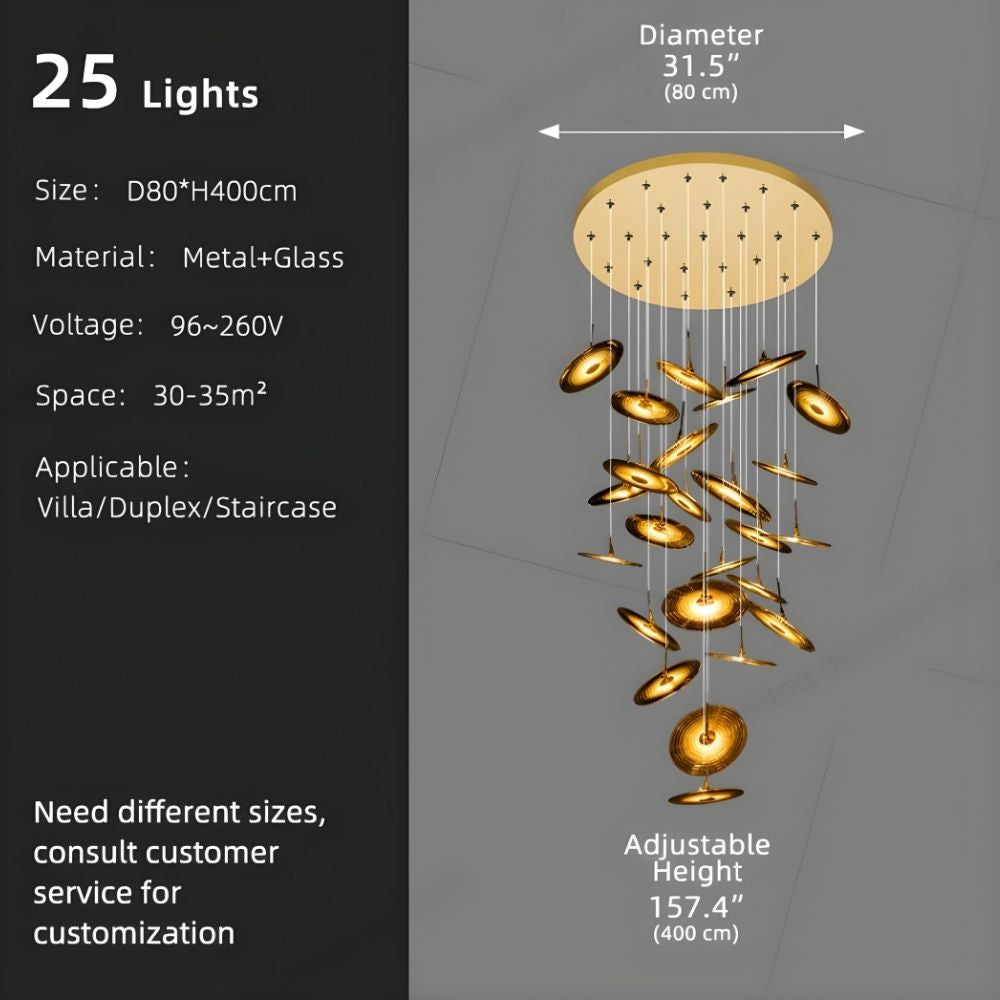 Coren Multi Glass Pendant Chandelier for high ceiling staircase and foyer lighting