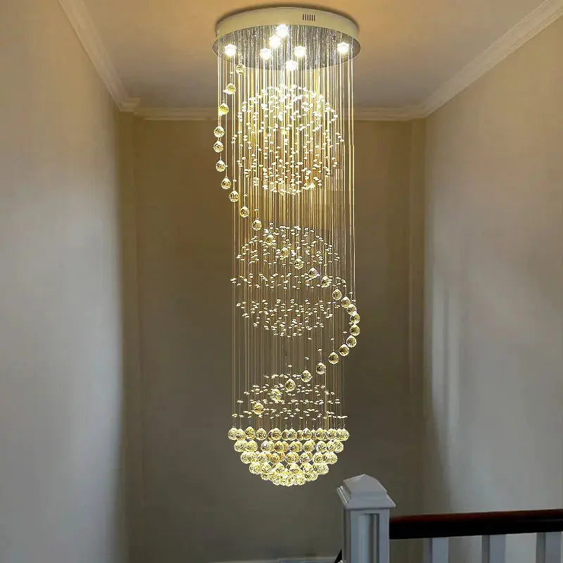 Crystal High Ceiling Stairwell Lighting for high ceiling staircase and foyer lighting