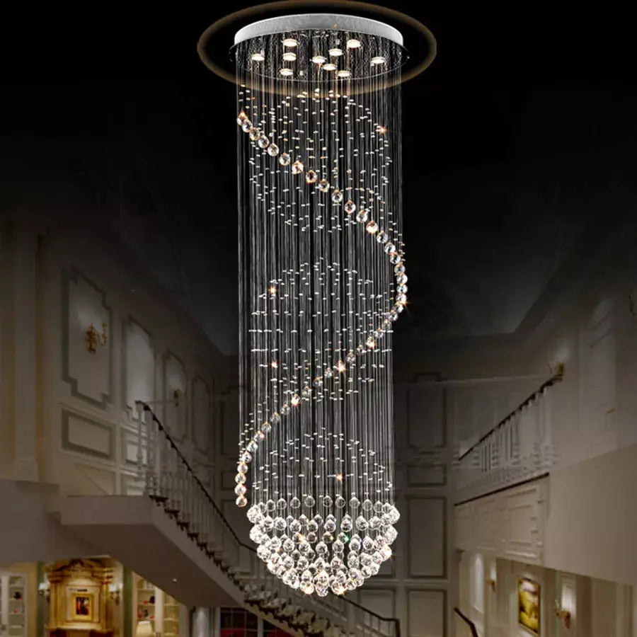 Crystal High Ceiling Stairwell Lighting for high ceiling staircase and foyer lighting