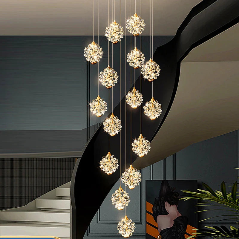 Crystal Modern Pendant Lighting for Stairs & Foyer for high ceiling staircase and foyer lighting