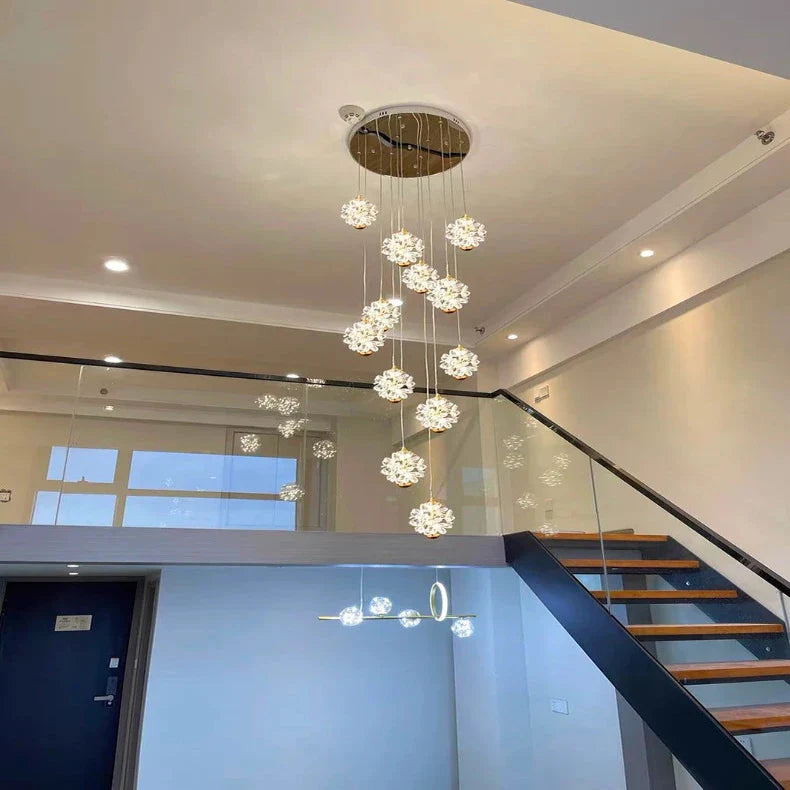 Crystal Modern Pendant Lighting for Stairs & Foyer for high ceiling staircase and foyer lighting