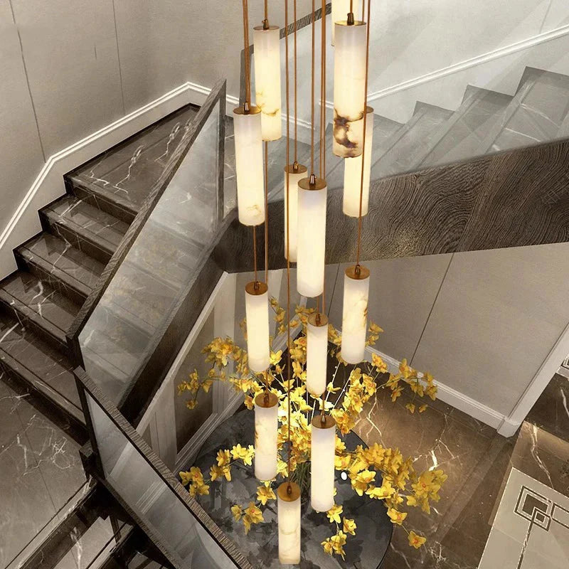 Darlen Marble Modern Staircase Chandelier for high ceiling staircase and foyer lighting