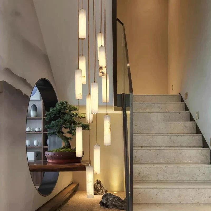 Darlen Marble Modern Staircase Chandelier for high ceiling staircase and foyer lighting