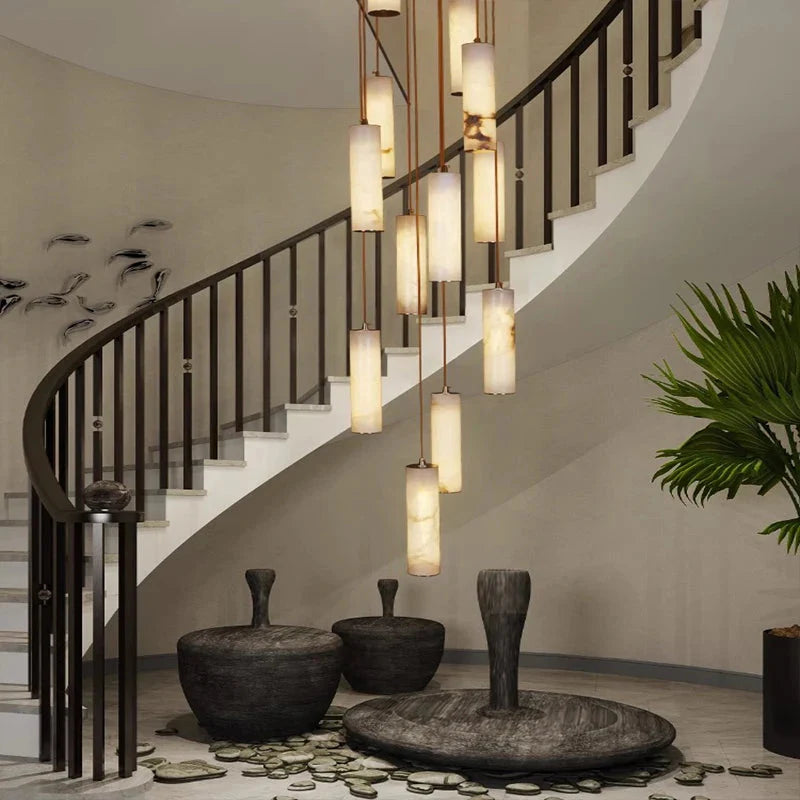 Darlen Marble Modern Staircase Chandelier for high ceiling staircase and foyer lighting