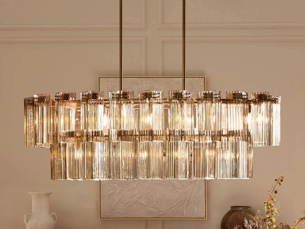 Delsie Oval Art Glass Chandelier 51''63''72''L by Bling Lighting Studio