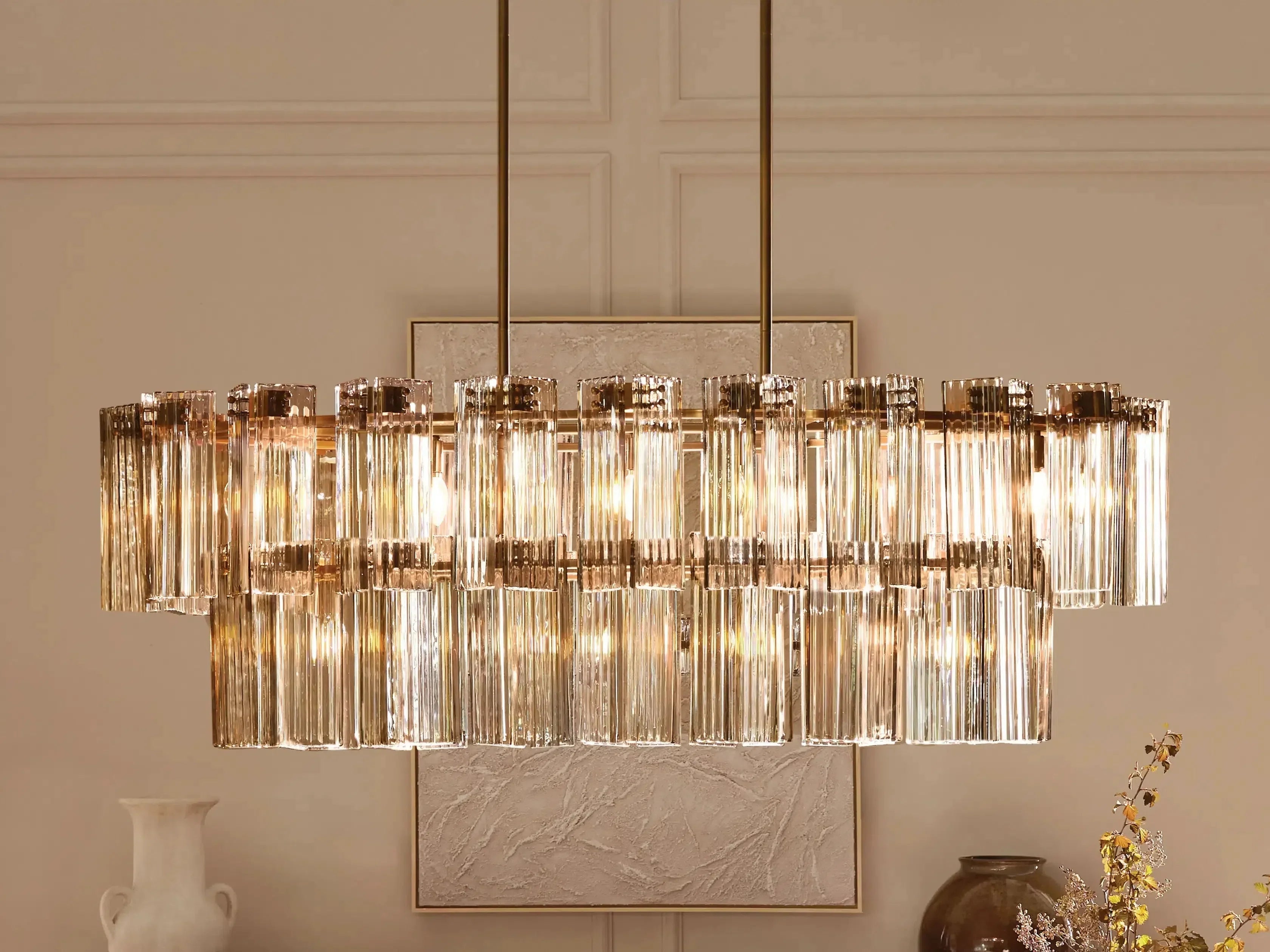 Delsie Oval Art Glass Chandelier 51''63''72''L by Bling Lighting Studio