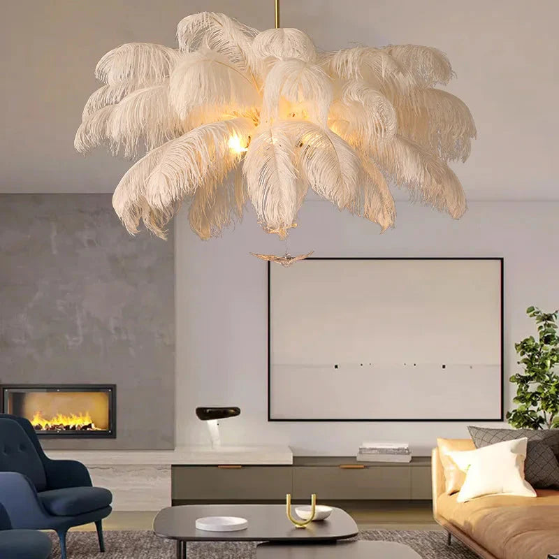 Divas Modern White Ostrich Feather Chandelier - Bling Lighting Studio