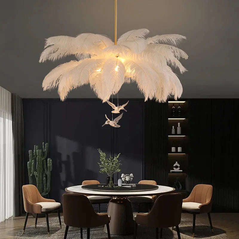 Divas Modern White Ostrich Feather Chandelier - Bling Lighting Studio