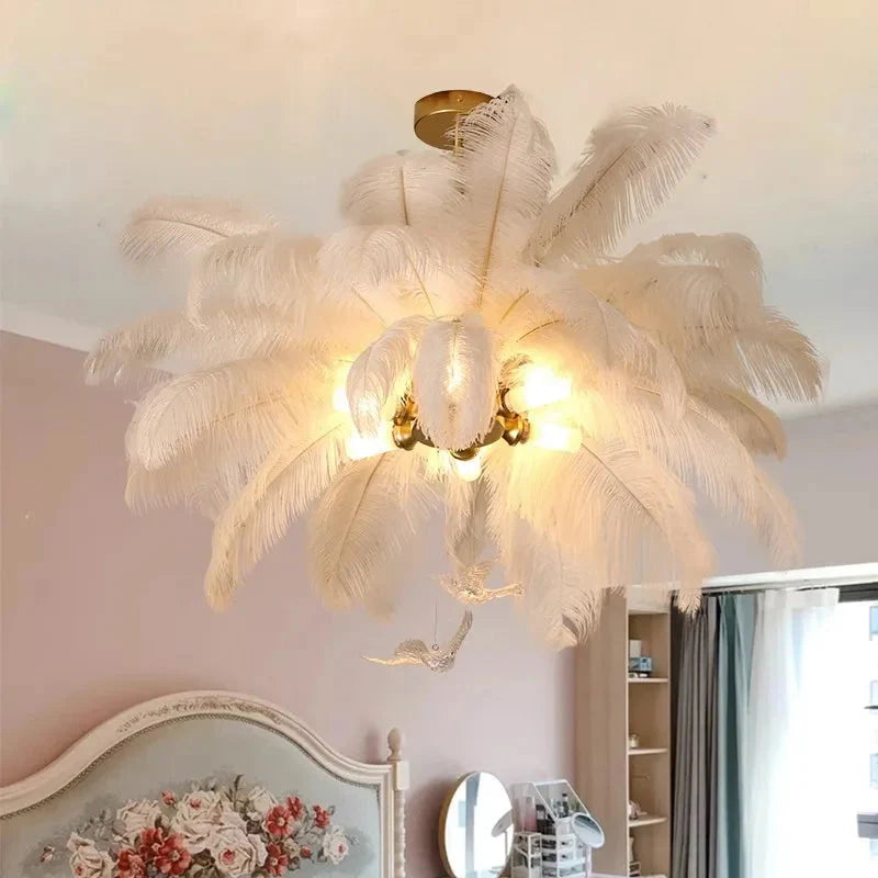 Divas Modern White Ostrich Feather Chandelier - Bling Lighting Studio