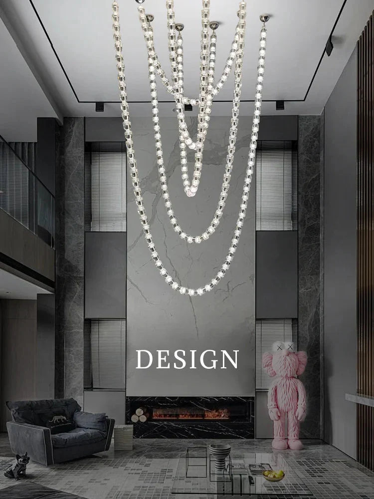 Dreon Large Crystal Chain Chandelier for high ceiling staircase and foyer lighting