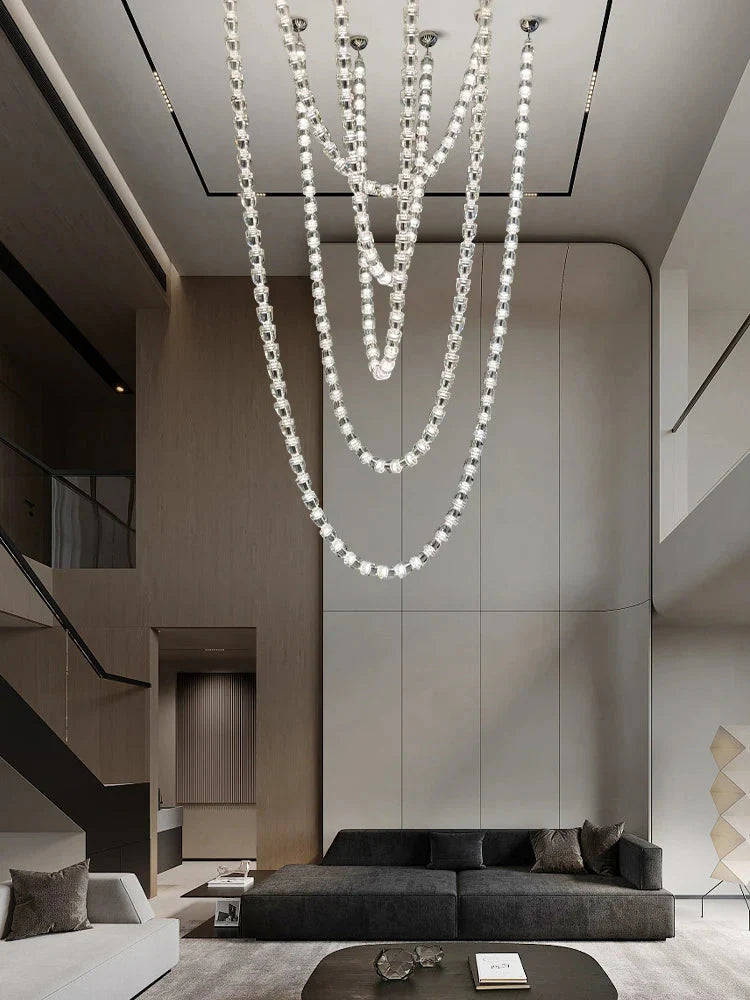 Dreon Large Crystal Chain Chandelier for high ceiling staircase and foyer lighting