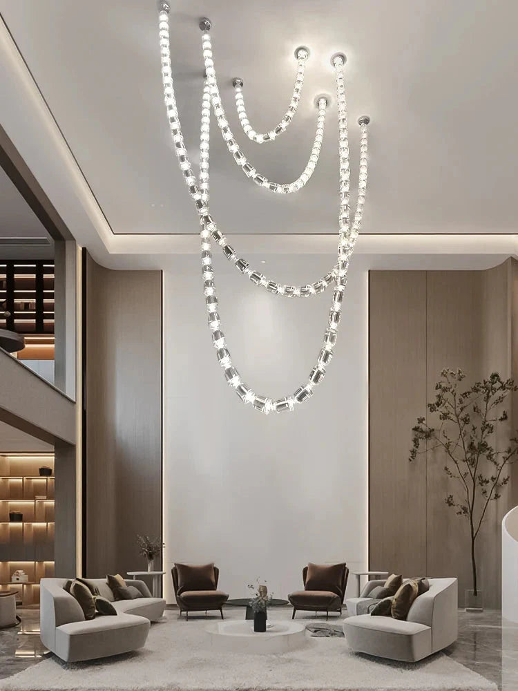 Dreon Large Crystal Chain Chandelier for high ceiling staircase and foyer lighting