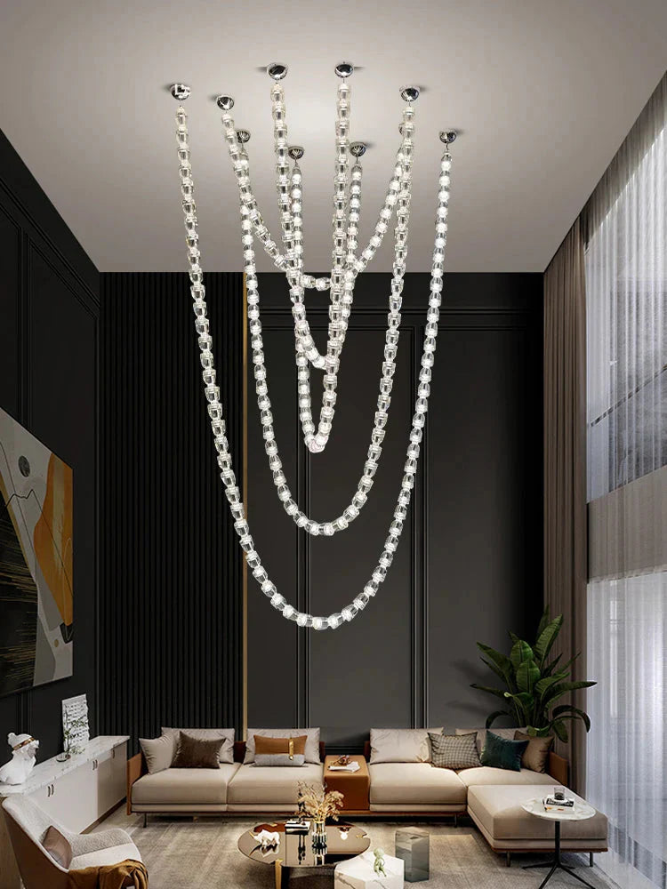 Dreon Large Crystal Chain Chandelier for high ceiling staircase and foyer lighting