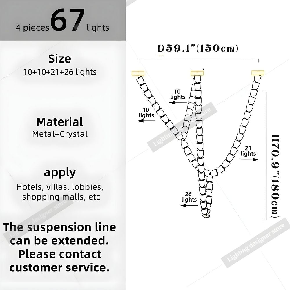 Dreon Large Crystal Chain Chandelier for high ceiling staircase and foyer lighting
