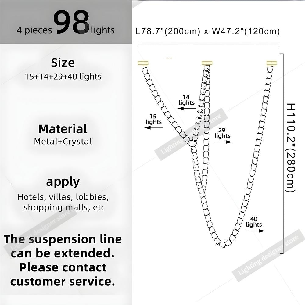 Dreon Large Crystal Chain Chandelier for high ceiling staircase and foyer lighting