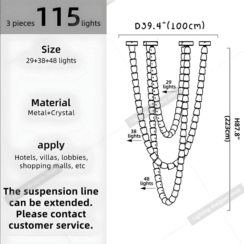 Dreon Large Crystal Chain Chandelier for high ceiling staircase and foyer lighting