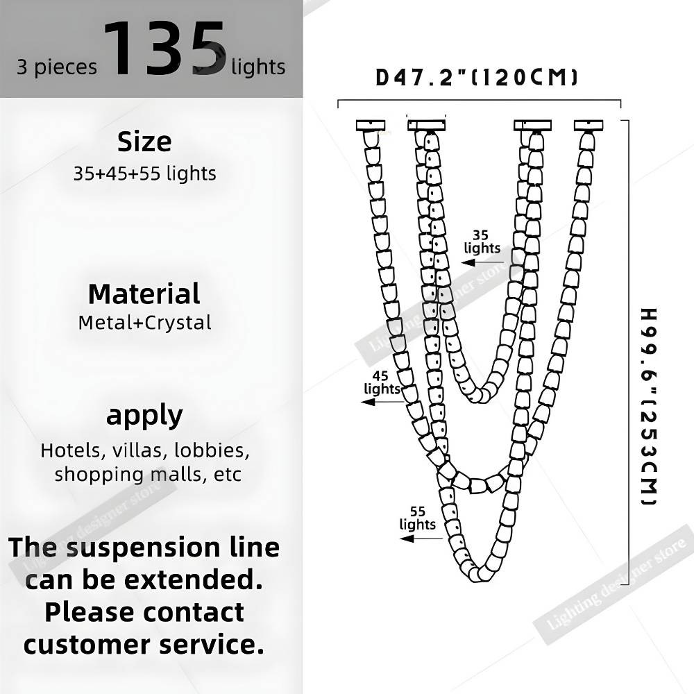 Dreon Large Crystal Chain Chandelier for high ceiling staircase and foyer lighting