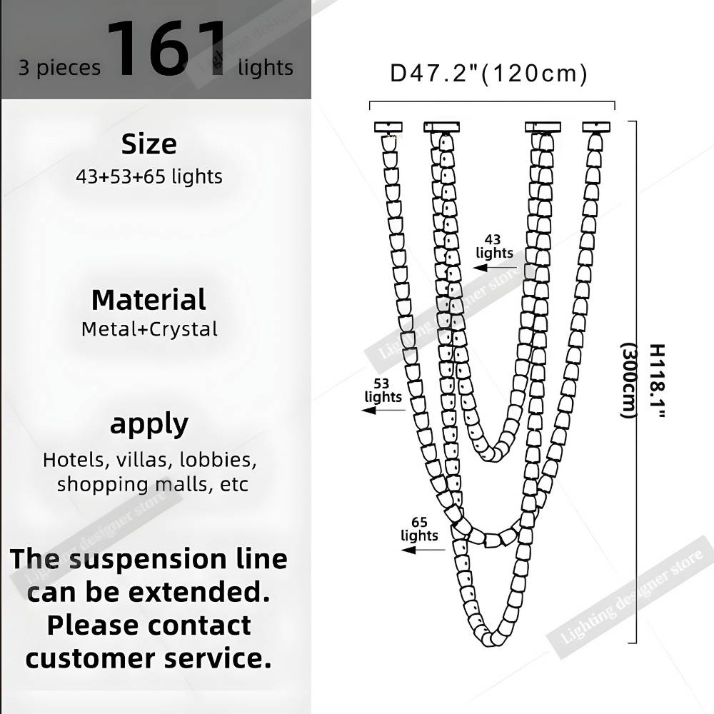 Dreon Large Crystal Chain Chandelier for high ceiling staircase and foyer lighting