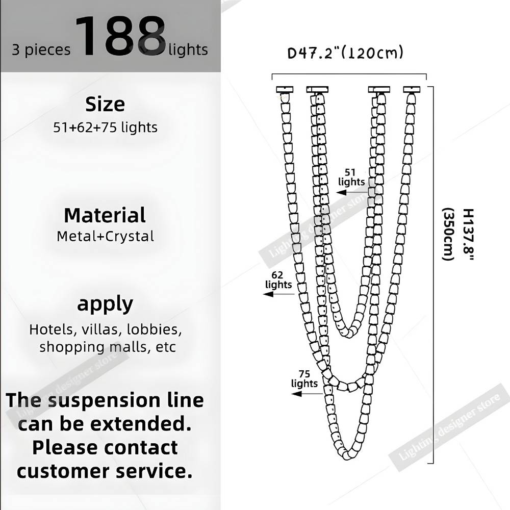 Dreon Large Crystal Chain Chandelier for high ceiling staircase and foyer lighting