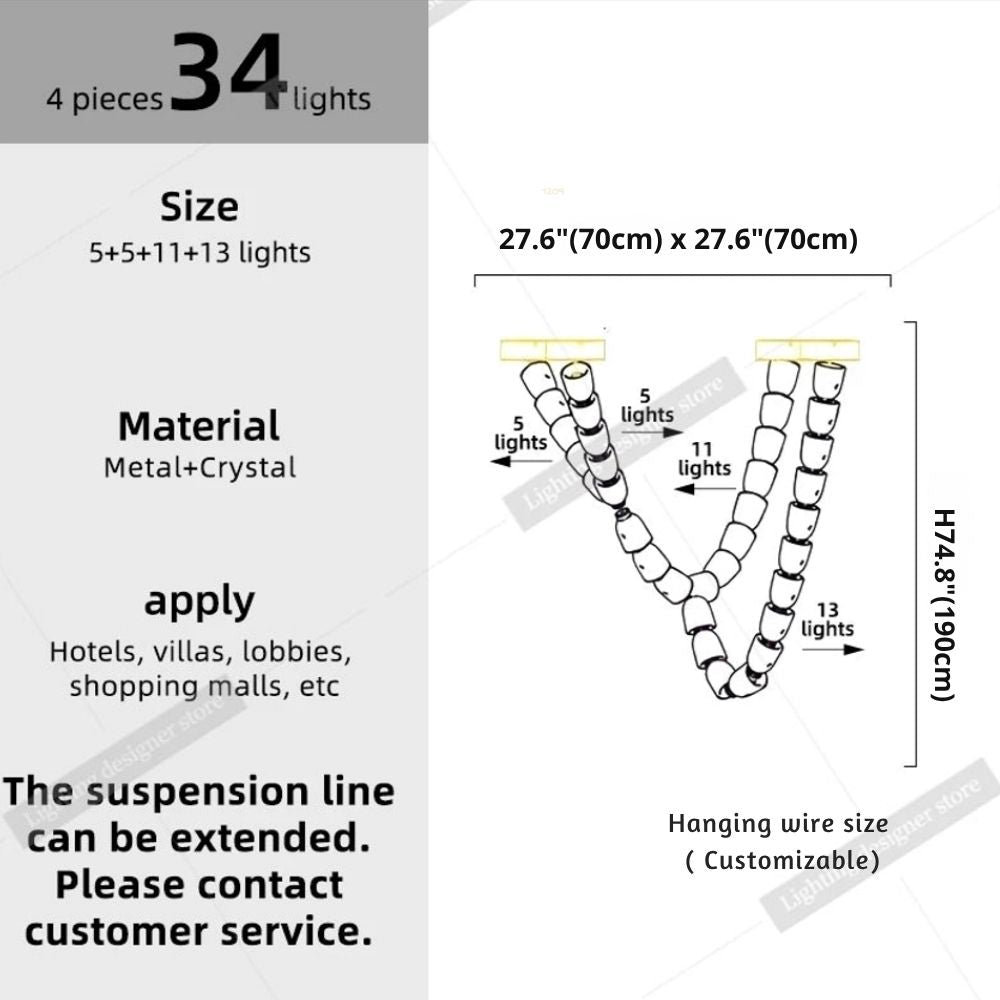 Dreon Large Crystal Chain Chandelier for high ceiling staircase and foyer lighting