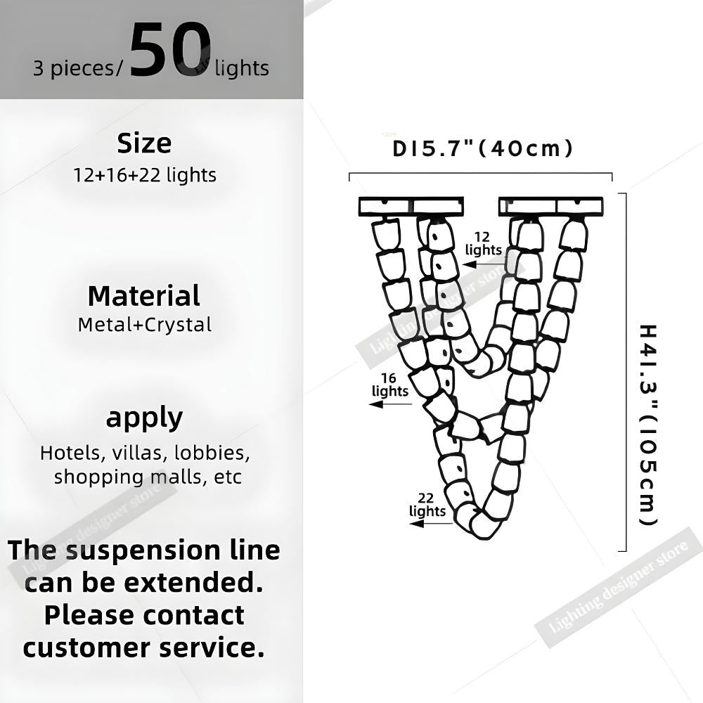 Dreon Large Crystal Chain Chandelier for high ceiling staircase and foyer lighting