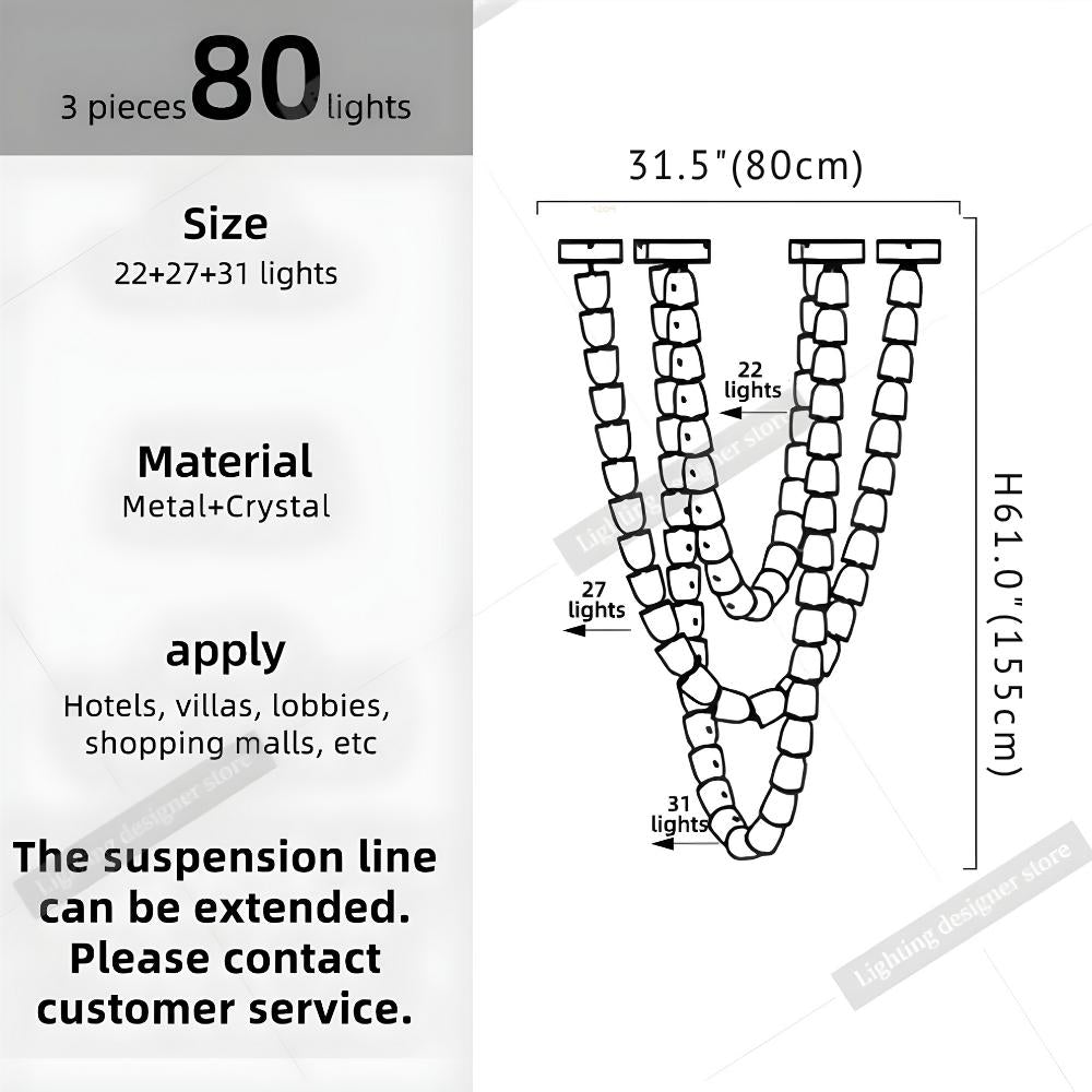 Dreon Large Crystal Chain Chandelier for high ceiling staircase and foyer lighting