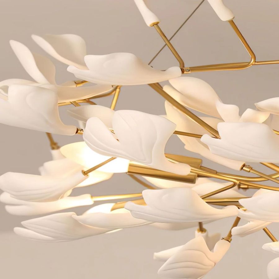 Drooping Ceramic Ginkgo Leaf Chandelier by Bling Lighting Studio