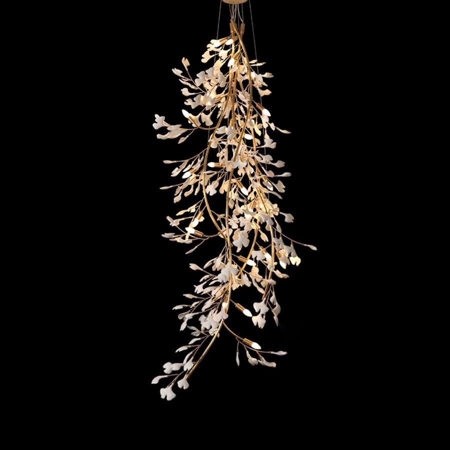 Drooping Ceramic Ginkgo Leaf Chandelier by Bling Lighting Studio