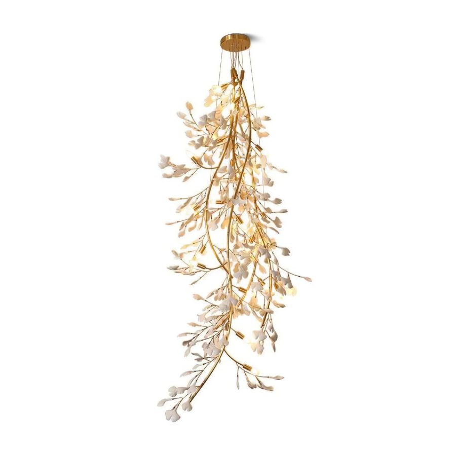 Drooping Ceramic Ginkgo Leaf Chandelier by Bling Lighting Studio